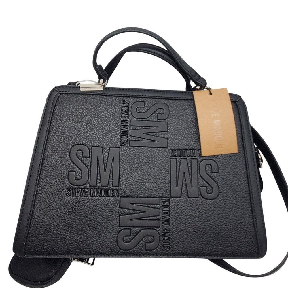 Steve Madden Black Crossbody Bag Logo Satchel Airpod Case Handbag Shoulder Purse